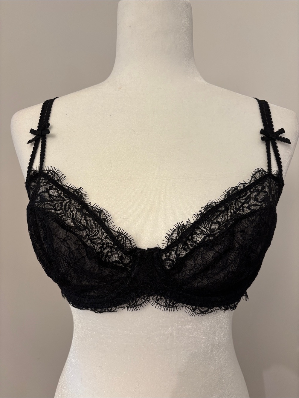 Sheer Black Lace Underwire Bra with Delicate Straps